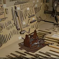 Antique Tools Collection Featuring Various Hanging Wall Tools And Table Displays 3d model