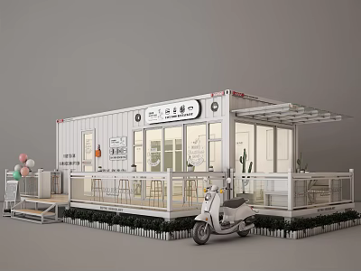 Industrial Equipment Container Structure For Modern Shop With Transparent Windows And Outdoor Area 3d model
