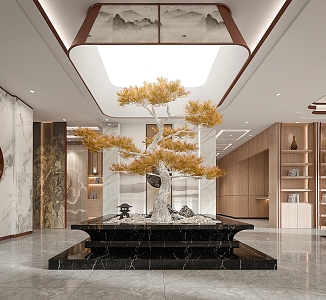 New Chinese Style Hall Landscape Tree Booth 3d model