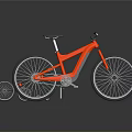 Red Bicycle With Small Red Bike Black Seat Silver Spokes Wheels Gray Background Reflection