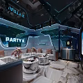 Modern Party K KTV Room Interior With Sofa Tables Large Screen And Neon Lights