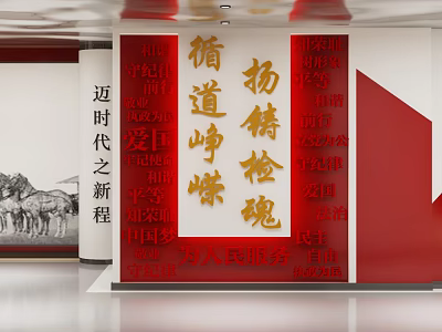 New Era Party Building Culture Propaganda Wall With Red Background Golden Calligraphy And Prosecution Spirit 3d model