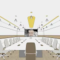 Modern Conference Room Interior With Long Table White Chairs And Ceiling Lights 3d model