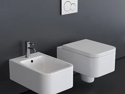 Modern White Wall Mounted Toilet With Matching Sink On Gray Wall 3d model