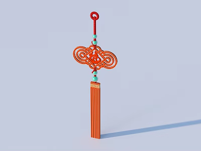 Red Cloud Pattern Outdoor Light With Green Beads And Orange Tassel Decoration 3d model