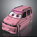 Kids Pink Cartoon Toy Car with Big Eyes Smiley Face and Decorative Patterns