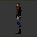 Action 3D Male Character With Red Headscarf Gray Jacket Yellow Stripes Blue Pants Knee Pads
