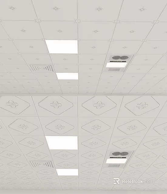 Modern Ceiling Design With Decorative Patterns Recessed Light Panels And Vents 3d model