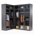 Modern Open Wardrobe Interior Design With Hanging Clothes Folded Items And Storage Baskets 3d model
