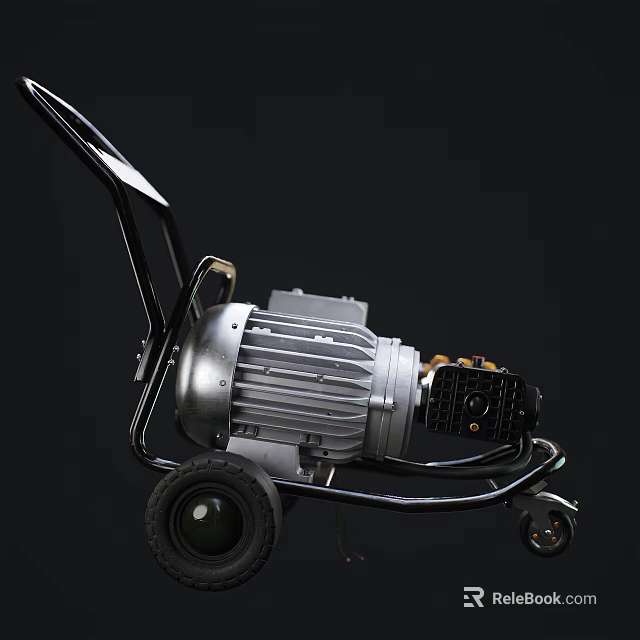 Industrial Mobile Electric Motor Equipment with Wheels and Metal Frame 3d model 