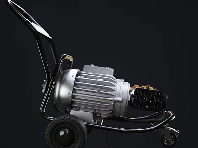 Industrial Mobile Electric Motor Equipment with Wheels and Metal Frame 3d model