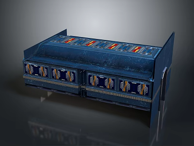 Blue Industrial Machine With Multiple Drawers Colorful Striped Panels And Surface Design 3d model