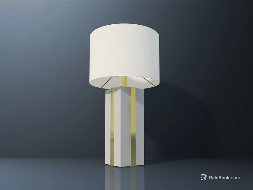 Modern Table Lamp With White Lampshade And White Gold Striped Pillar Design 3d model 