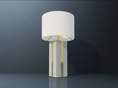 Modern Table Lamp With White Lampshade And White Gold Striped Pillar Design 3d model