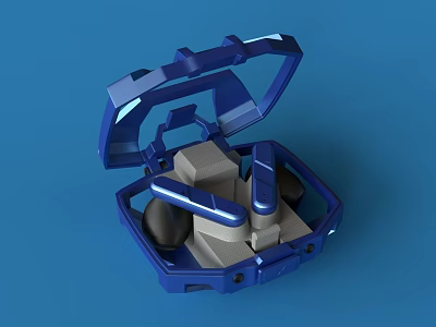 Wireless Bluetooth Headphones With Blue Open Charging Case Modern Stylish Design 3d model