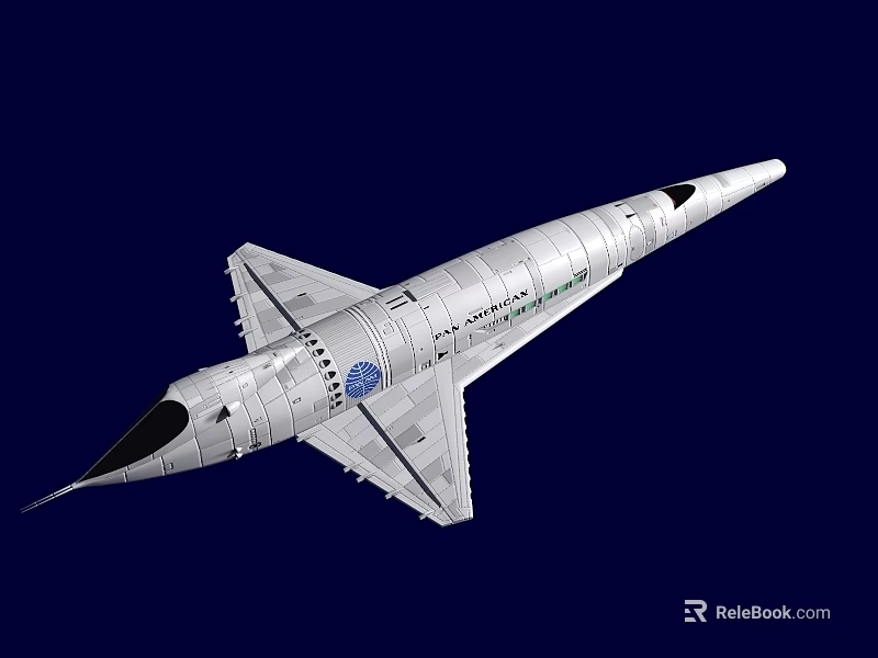Silver Streamlined Airplane Concept Model With Triangular Wings And Dark Blue Background 3d model 