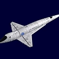 Silver Streamlined Airplane Concept Model With Triangular Wings And Dark Blue Background
