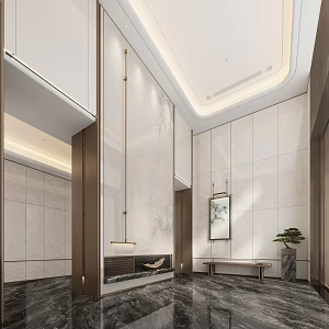 Modern Hall Community Home Lobby 3d model