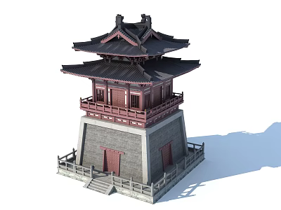 Ancient Chinese Tower Architecture With Multi Tiered Roof Overhanging Eaves And Stone Base 3d model