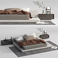 Modern Double Bed Minimalist Double Bedside Cabinet Carpet 3d model