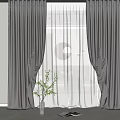 Elegant Grey Velvet Curtains With White Sheer Panels And Green Plant Decor