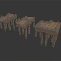 Three Classical Architecture Models With Ornate Carved Pillars And Stone Details