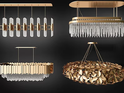 Modern Elegant Chandeliers with Glass Metal Crystal and Leaf Shaped Decorative Designs 3d model