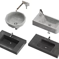 Modern Concrete Washbasins In Various Shapes With Faucets For Bathroom Use