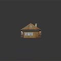 Traditional Wooden House with Gray Roof Two Chimneys Red Decorative Strips and White Windows