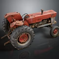 Old Red Vintage Tractor Farm Equipment With Large Tires And Rustic Parts