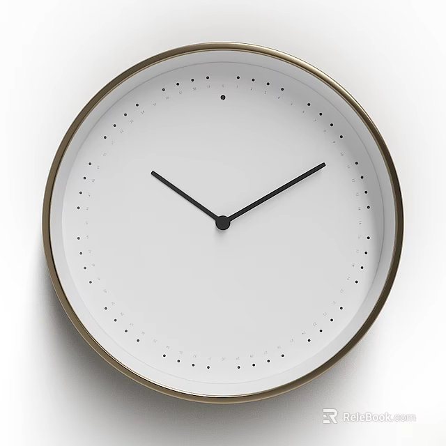 Modern Minimalist Wall Clock With Gold Brass Frame White Dial And Black Hands 3d model 
