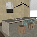 Tea Table and Chair Combination Dining Table Stool Chandelier Desk Tea Table 3d model