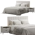 Modern Double Bed With Upholstered Headboard Light Colored Bedding And Side Nightstand 3d model