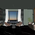 Hotel Mahjong Room Modern Interior Design With Large Windows Scenic View Sofa And TV