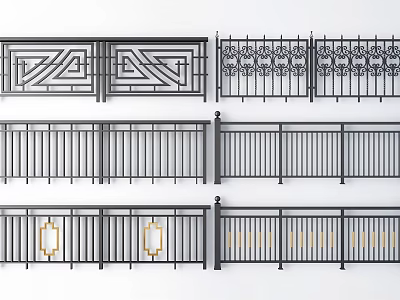 Black Metal Fence Designs Featuring Geometric Patterns Ornate Details And Gold Accents 3d model
