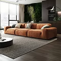 Modern Living Room With Blue Sofa Round Coffee Table Green Plant Wall And City View