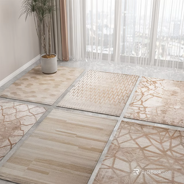 Square Rugs With Various Geometric Patterns And Neutral Beige Tones For Home Decor 3d model