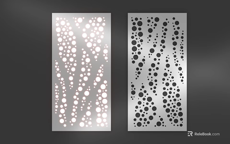Carved Metal Panels Featuring Decorative Dot And Line Patterns In White And Black 3d model 