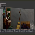 Mystical Wizard Room Interior With Stone Walls Wooden Bookshelf And Black Cat