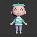 Cute 3D Game Movie Character With Pink Hair Blue Bow Purple Eyes And Cloud Sweater