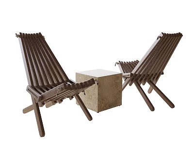 Brown Wooden Leisure Chairs With Square Marble Side Table For Relaxation Space 3d model