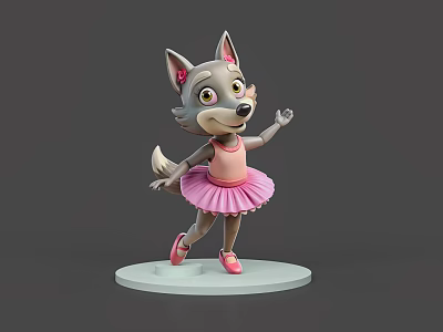 Cartoon Reptile Character In Pink Ballet Dress Standing On White Base Gray Background 3d model