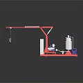 Industrial Integrated Equipment With Red Frame White Storage Tanks Blue Components And Mechanical Piping Arm