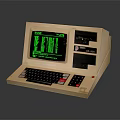 Vintage Desktop Computer With Green Screen Display Keyboard And Dual Tape Drives