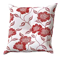 Decorative Pillow With White Background And Red Floral Pattern Including Leaves 3d model