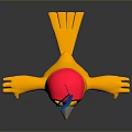 Cute Bird With Yellow Body Red Heart Shape Blue Head Feather And Open Wings