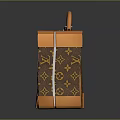 Brown Patterned Suitcase With Orange Trim And Handle For Daily Use 3d model