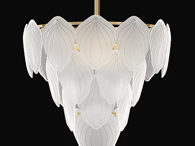 Elegant White Petal Shaped Glass Chandelier With Gold Metal Frame Design 3d model
