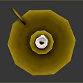 Burning White Candle On Yellow Candle Holder With Tray And Flame
