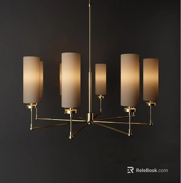 Elegant Modern Chandelier Featuring Brass Frame Multiple Arms And Fabric Lampshades 3d model 